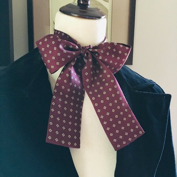 Vintage Accessories - Vintage 80s Women's Silk Bow Tie, Burgundy